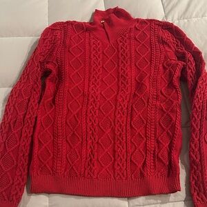 Lauren Ralph Lauren Red Cable Knit Turtleneck Sweater